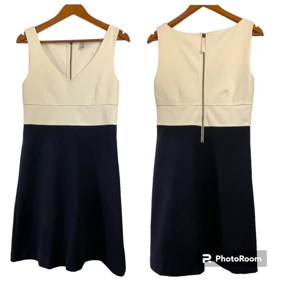 J. Crew Color Block Ponte Sheath Dress Cream and Navy Size 2 - Picture 2 of 6